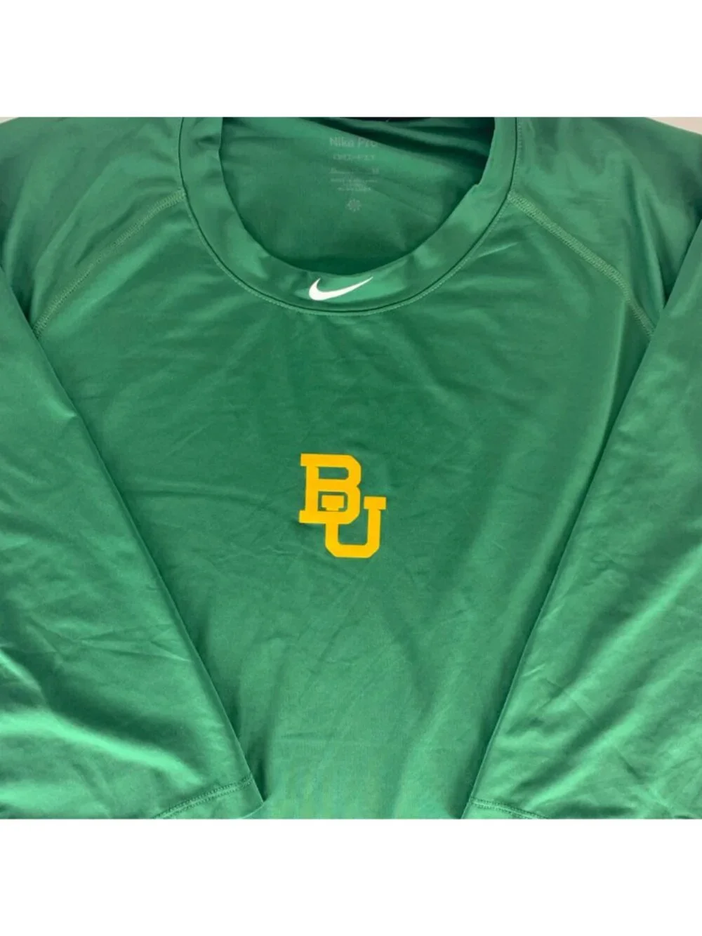 Baylor Bears NCAA Green Nike Pro Dri Fir 3/4 Sleeve Athletic Shirt Mens Large